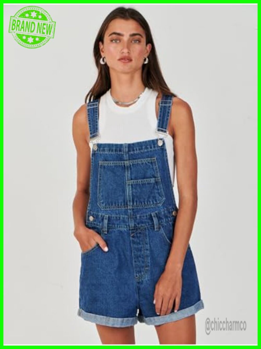 Women's Denim Overalls Shortalls Loose Fit Adjustable Straps Jumpsuit - Picture 3 of 6